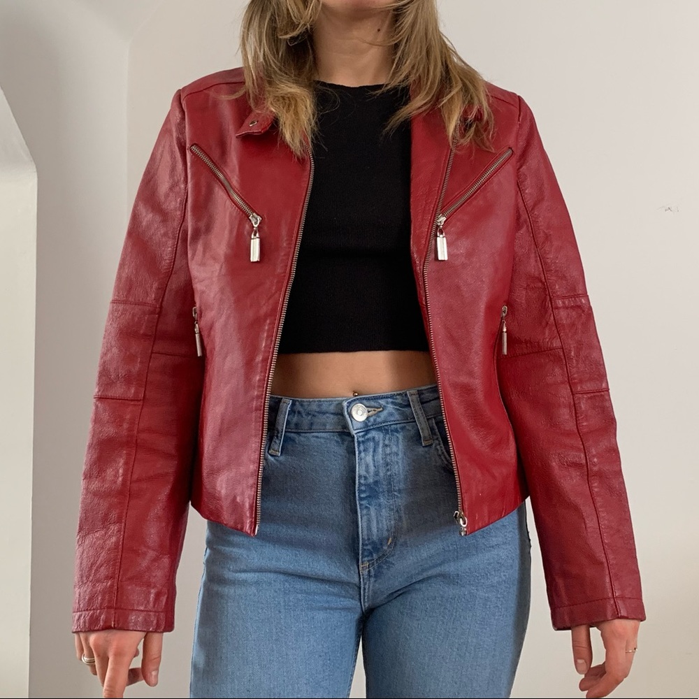 Genuine Leather Vintage Red Biker Jacket